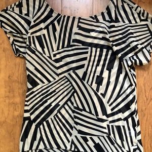 Black and White Shirt  Round Neck with V-Neck Back